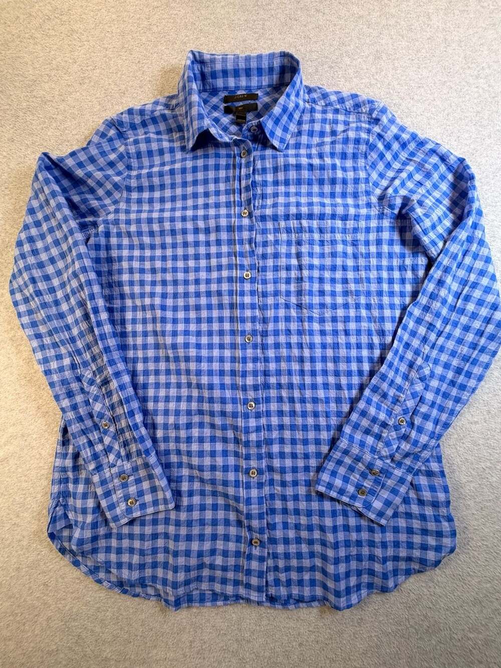 J.Crew Boy Shirt Size 6 Blue Gingham Check Long Sleeve Button Up